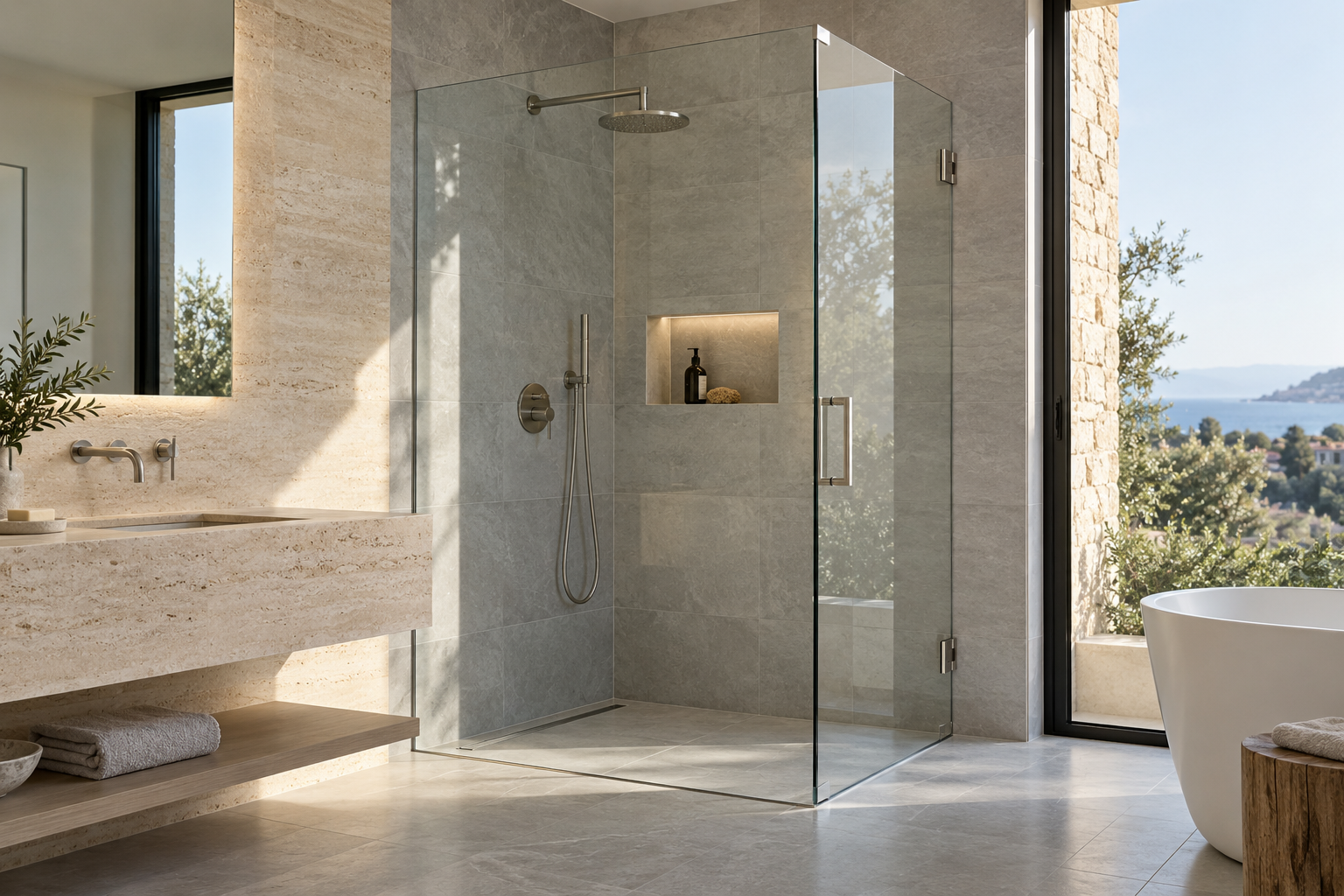 Ejemplo ilustrativo de una mampara transparente en un baño